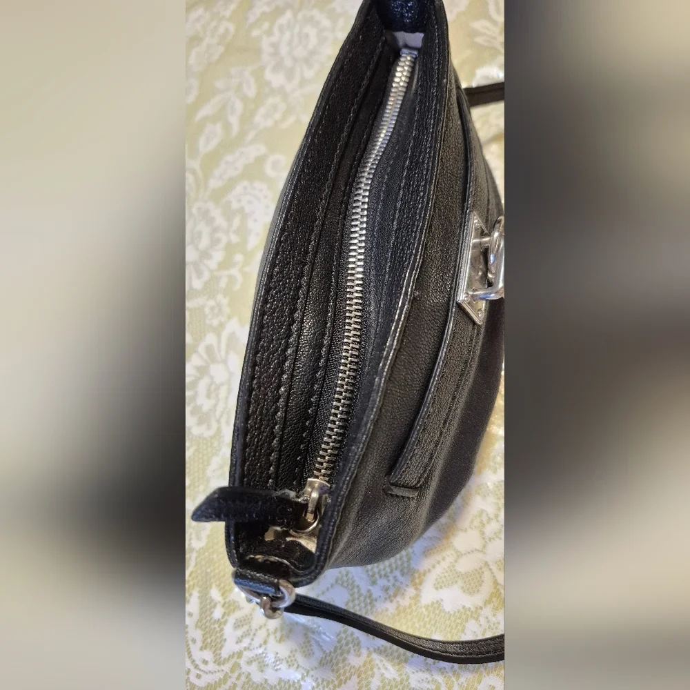 Michael Kors Black Pebbled Leather Handbag with Silver MK Charm - Picture 4 of 9